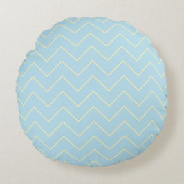 Soft Yellow Chevron on Blue Throw Pillow Round ラウンドクッション