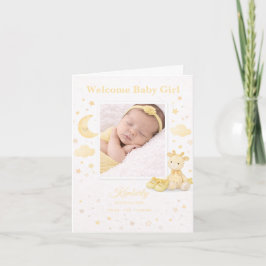 Soft Yellow Elephant Baby Girl Birth Announcement カード
