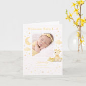 Soft Yellow Elephant Baby Girl Birth Announcement カード (黄色い花)