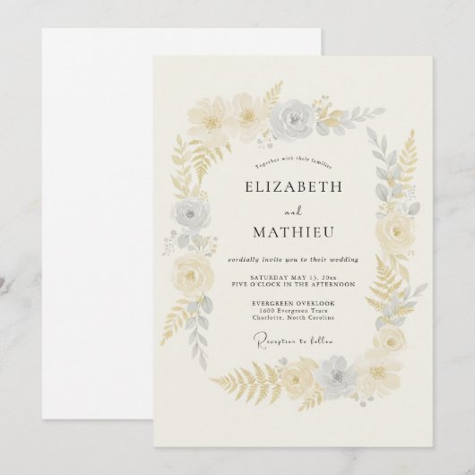 Soft Yellow Ethereal Spring Wedding 招待状 (正面/裏面)