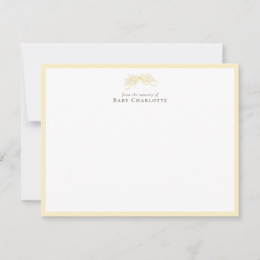 Soft Yellow Floral Bow Nursery Note Card  ノートカード (正面)