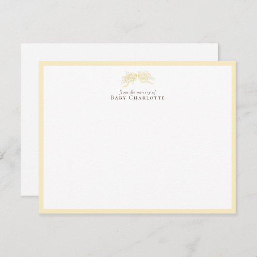 Soft Yellow Floral Bow Nursery Note Card  ノートカード (正面/裏面)