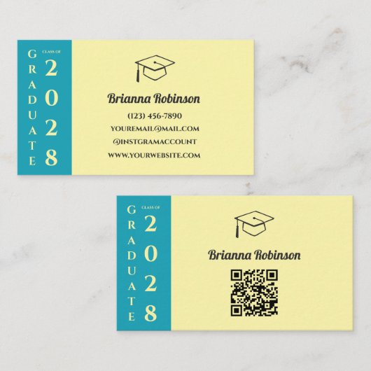 Soft Yellow Modern Graduation QR Code Name Card コーリングカード (正面/裏面)
