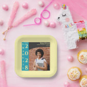 Soft Yellow Photo Modern Graduation Cap Party ペーパープレート (パーティー)