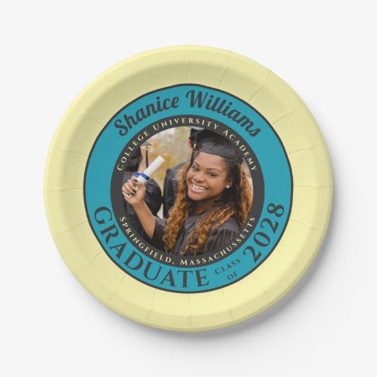 Soft Yellow Photo Modern Graduation Party ペーパープレート (正面)
