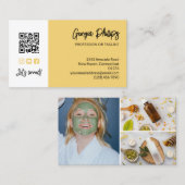 Soft Yellow QR Code 3 Photo Collage 名刺 (正面/裏面)