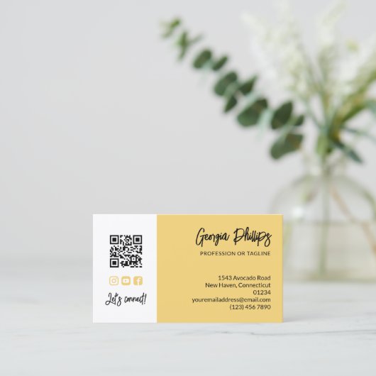 Soft Yellow QR Code 3 Photo Collage 名刺 (スタンド正面)