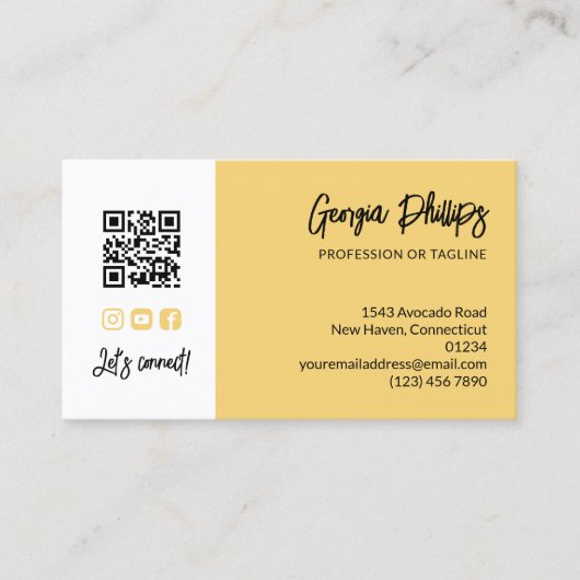 Soft Yellow QR Code 3 Photo Collage 名刺 (正面)
