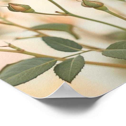  Soft Yellow Rose Buds Floral Design ポスター (角)