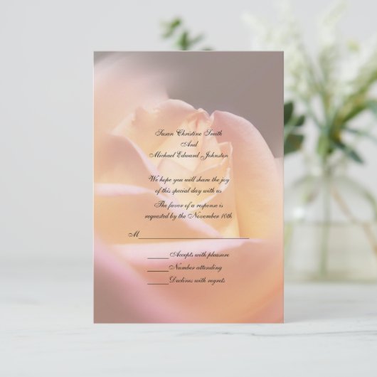 Soft Yellow Rose Floral Wedding 出欠カード (スタンド正面)