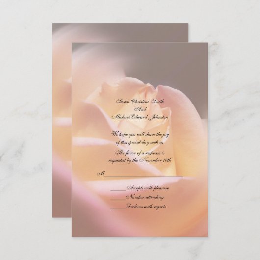 Soft Yellow Rose Floral Wedding  出欠カード (正面/裏面)