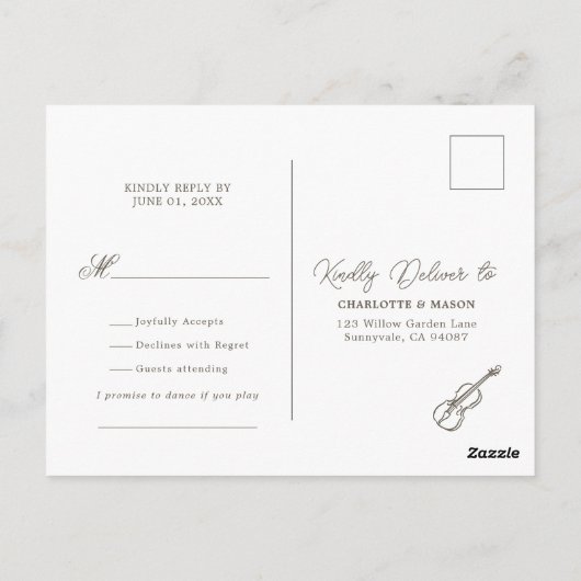 Soft Yellow Striped Whimsical RSVP Postcard ポストカード (裏面)