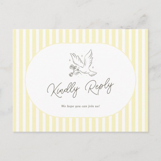 Soft Yellow Striped Whimsical RSVP Postcard ポストカード (正面)