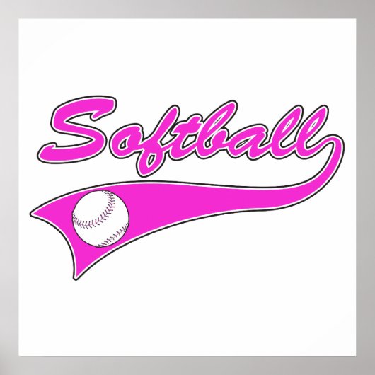 softballスクリプト文字ロゴpink ポスター (正面)