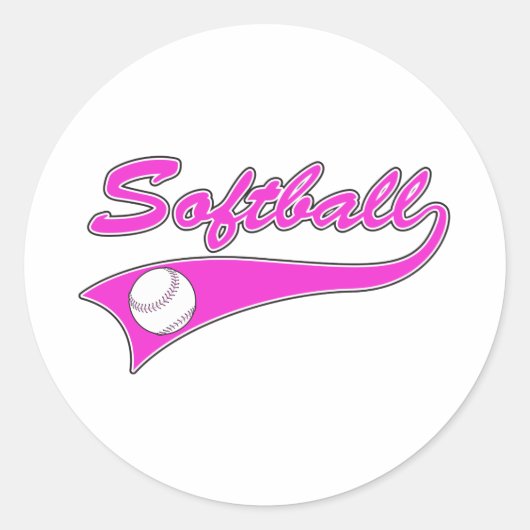 softballスクリプト文字ロゴpink ラウンドシール (正面)