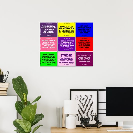 Softball 9 Color Quote Collage ポスター (ホームオフィス)