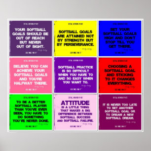 Softball 9 Color Quote Collage ポスター