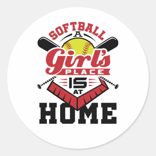 Softball A Girl's Place Is At Home ラウンドシール (正面)