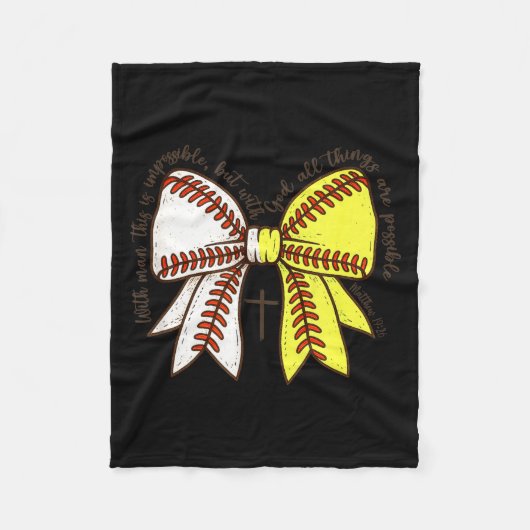 Softball Baseball Mom Bow Christian With Man This  フリースブランケット (正面)