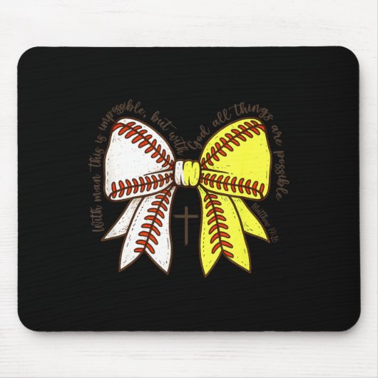 Softball Baseball Mom Bow Christian With Man This  マウスパッド (正面)