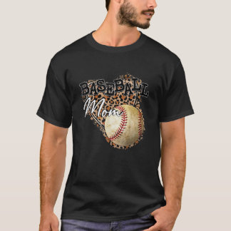 Softball Baseball Mom Leopard Mother's Day Tシャツ