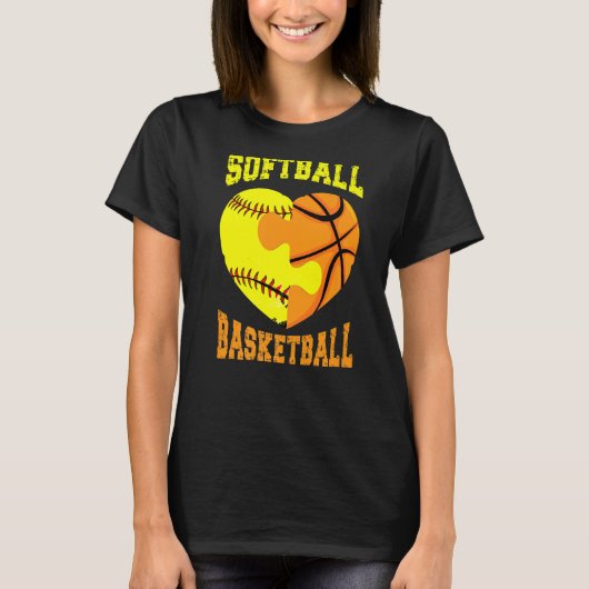 Softball Basketball Sports Heart Activity Hobby F Tシャツ (正面)