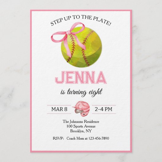 Softball Birthday 招待状 (正面)