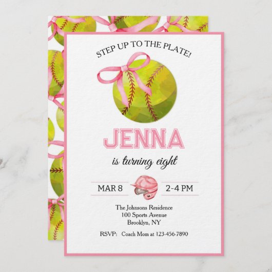 Softball Birthday 招待状 (正面/裏面)