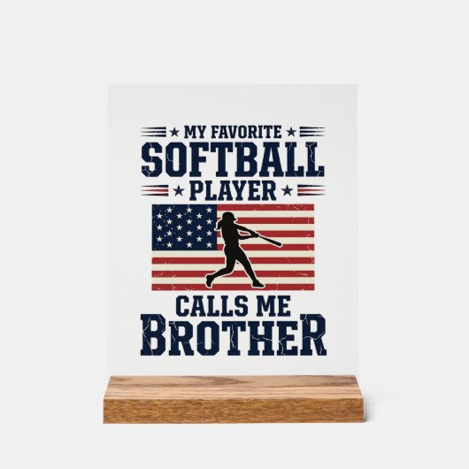 Softball Brother Patriotic Vintage Engraving Shirt アクリルサイン (正面)