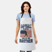 Softball Brother Patriotic Vintage Engraving Shirt エプロン (着用した状態)