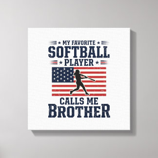 Softball Brother Patriotic Vintage Engraving Shirt キャンバスプリント