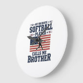 Softball Brother Patriotic Vintage Engraving Shirt ラージ壁時計 (傾斜)