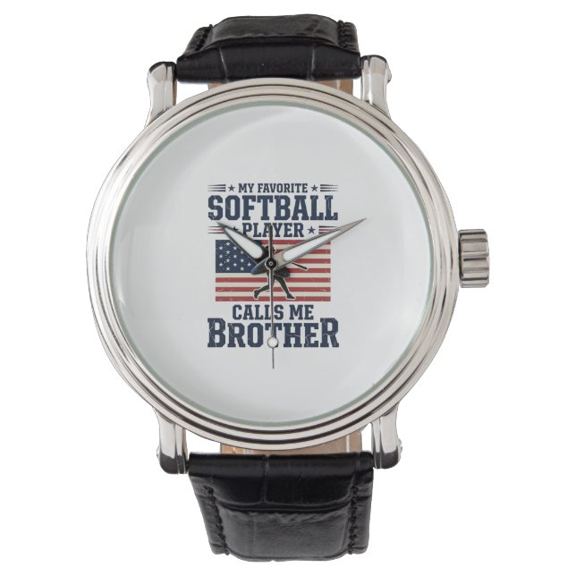 Softball Brother Patriotic Vintage Engraving Shirt 腕時計 (正面)