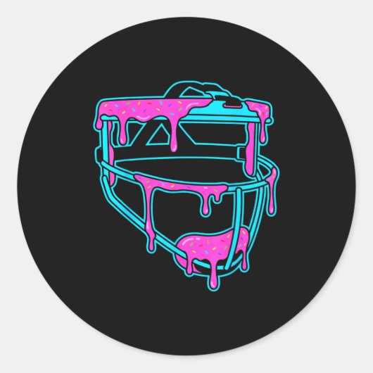 Softball Catcher Drip Ice Cream Mask Sprinkles Gam ラウンドシール (正面)