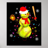 Softball Christmas Funny Softball Snowman Xmas ポスター (正面)
