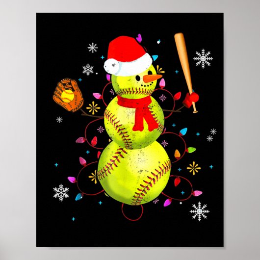Softball Christmas Funny Softball Snowman Xmas ポスター (正面)