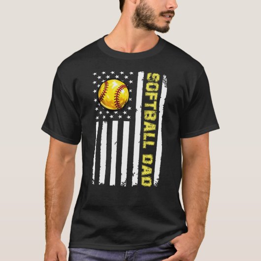 Softball Dad American Flag Design Tシャツ (正面)