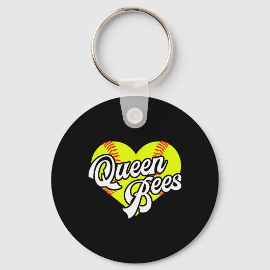 Softball Heart Queen Bees Team T-ball League Girls キーホルダー (正面)