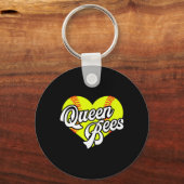 Softball Heart Queen Bees Team T-ball League Girls キーホルダー (正面)