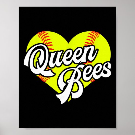 Softball Heart Queen Bees Team T-ball League Girls ポスター (正面)