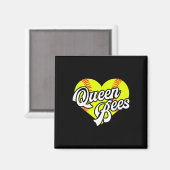 Softball Heart Queen Bees Team T-ball League Girls マグネット (正面/裏面)