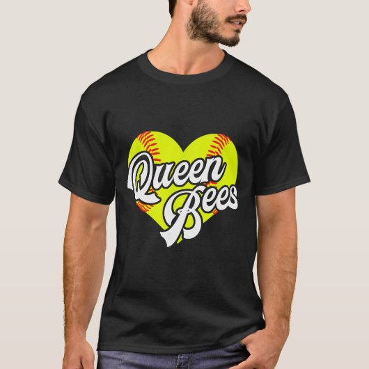Softball Heart Queen Bees Team T-ball League Girls Tシャツ (正面)