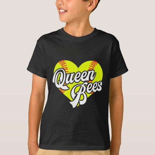 Softball Heart Queen Bees Team T-ball League Girls Tシャツ (正面)