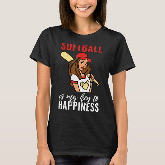 Softball is my Key to Happiness   Softball Tシャツ (正面)