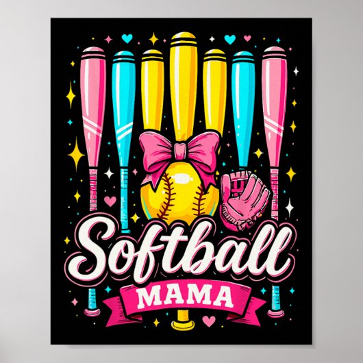 Softball Mama Softball Coquette Bow Softball ポスター (正面)