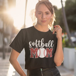 Softball Mom cute bright red text Tシャツ