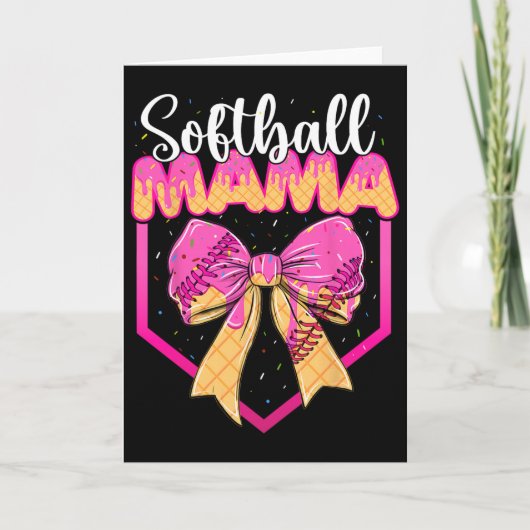 Softball Mom Drip Ice Cream Drip Sprinkle Mama Bow カード (正面)