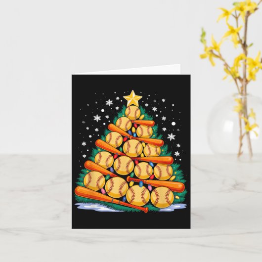 Softball Player Christmas Tree Light Xmas Softball カード (黄色い花)