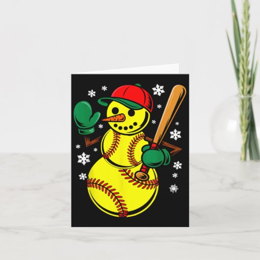Softball Santa Hat Snowman Xmas Funny Softball Chr カード (正面)