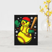 Softball Santa Hat Snowman Xmas Funny Softball Chr カード (黄色い花)